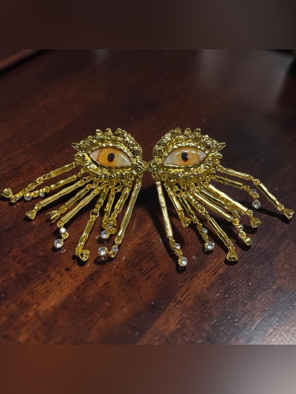Gold Eye Fringe Statement Earrings - Bold Women's Jewelry 18k Gold Plated